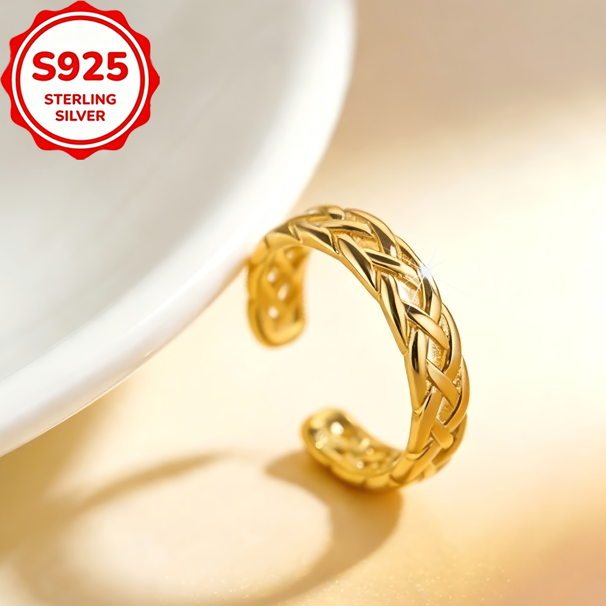 Women's S925 Silver Woven Cross Open Toe Ring, Elegant
